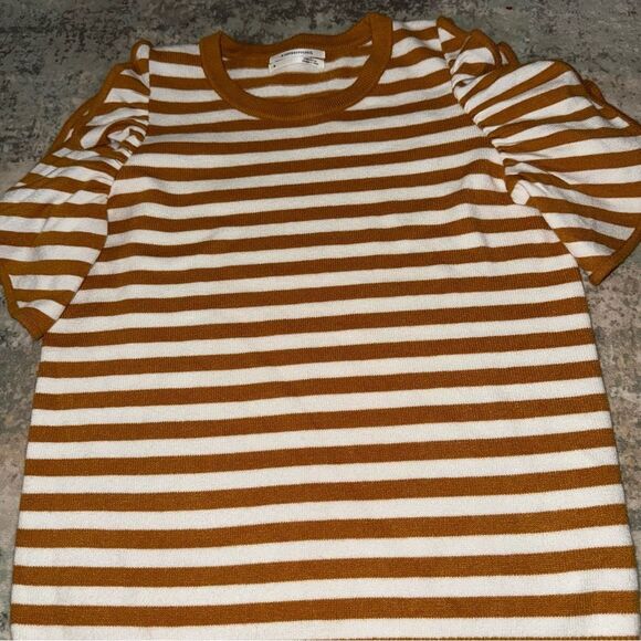 Anthropologie Mustard and White Striped Knit Top - Picture 1 of 8